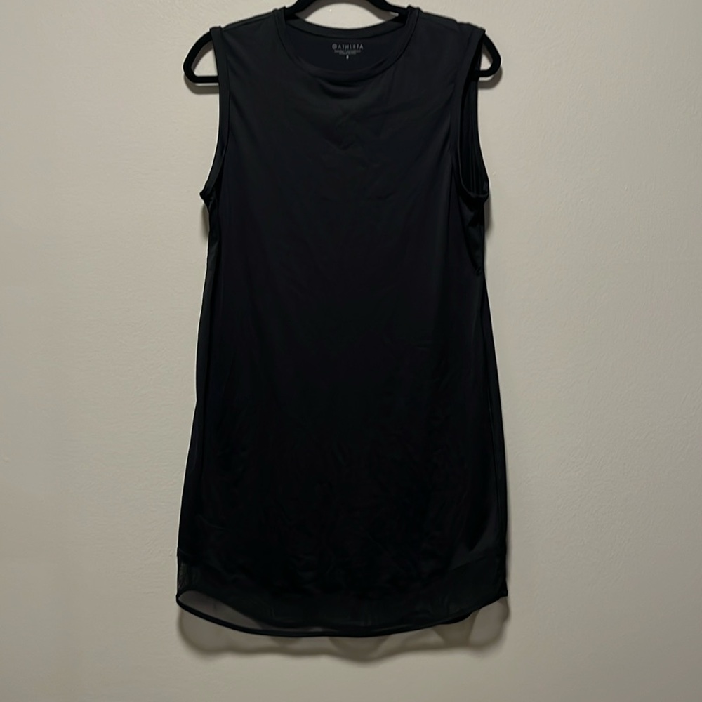 ATHLETA Nylon Sport Shift Sleeveless Dress with Sheer Hem, Black, Size Small